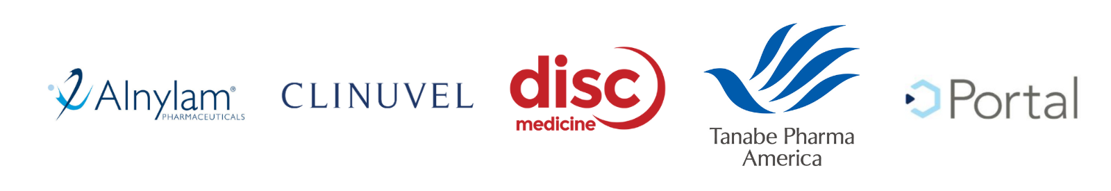 Logos for BPA sponsors Alnylam Pharmaceuticals, Clinuvel Pharmaceuticals, Disc Medicine, Tanabe Pharma America, Portal Therapeutics
